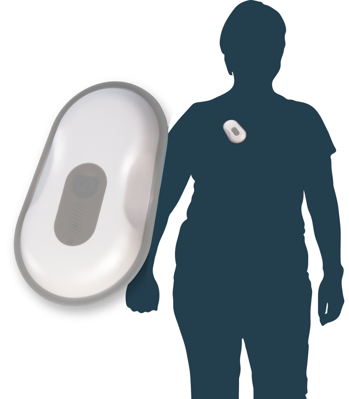 Cough monitoring device Strados on silhouette of patient